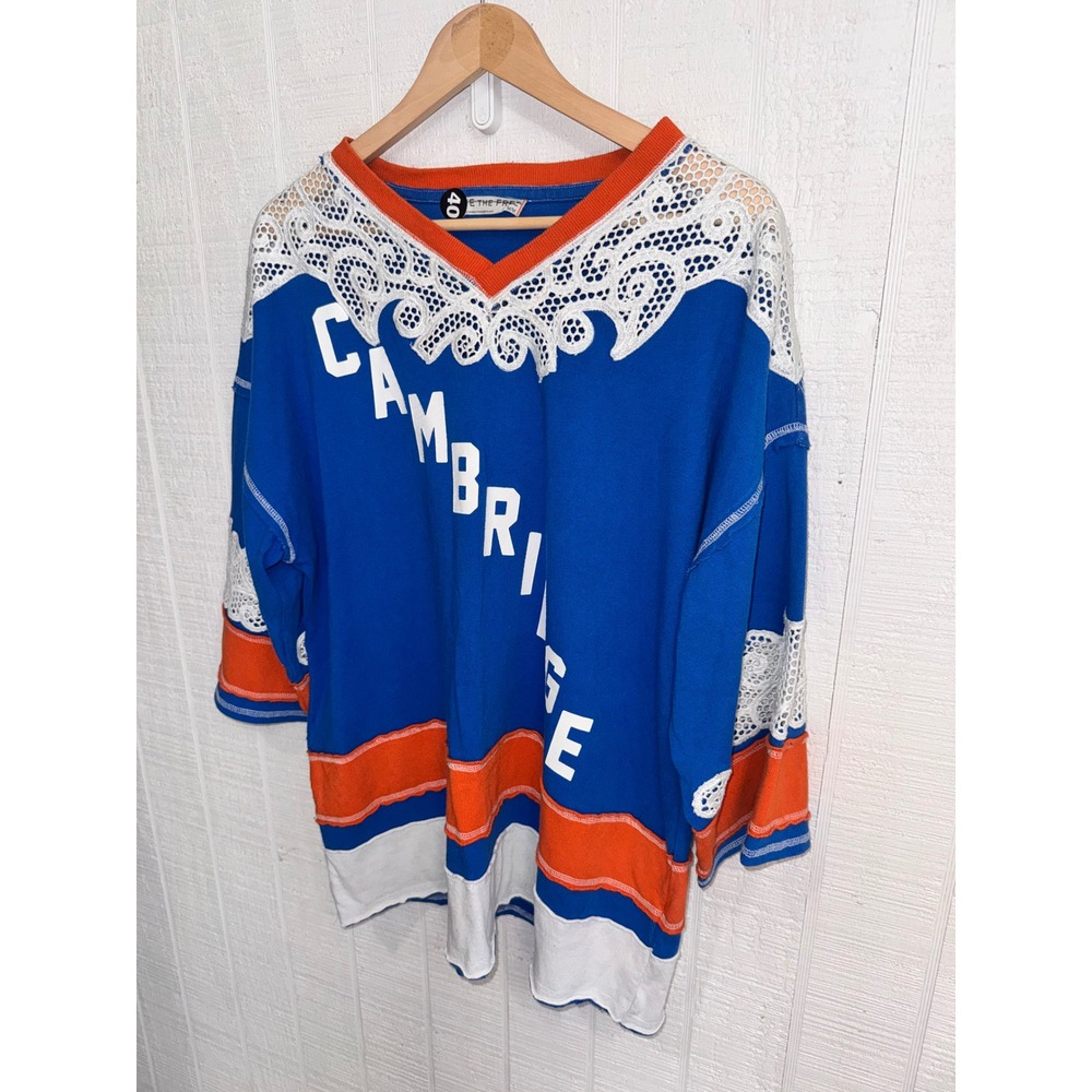 We The Free Cambridge Hockey Jersey Women Blue Orange Lace Accent S/M - Picture 2 of 7